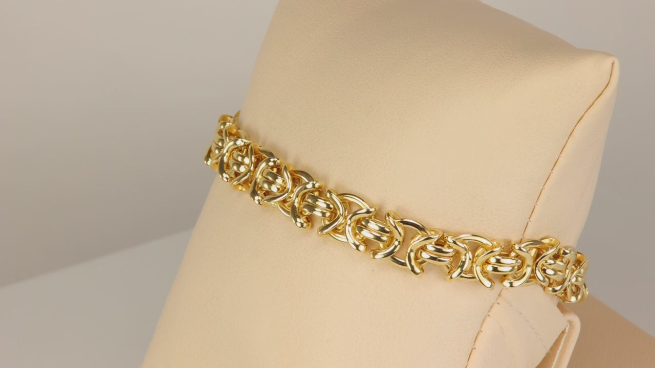 14K Yellow Gold Byzantine Link Bracelet with Safety Chain 7"
