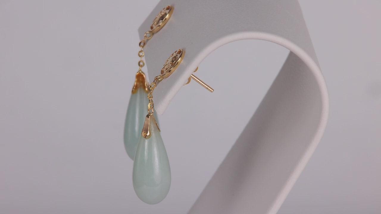 14K Yellow Gold Jade Drop Earrings