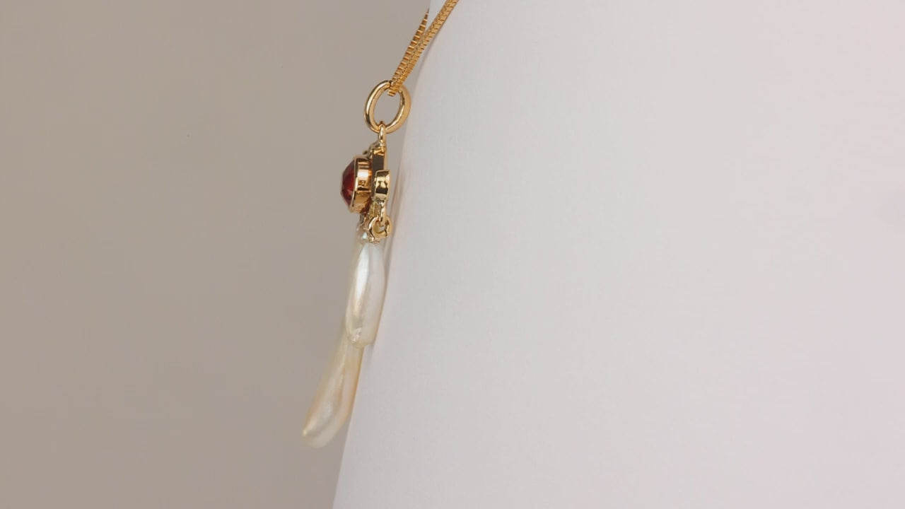 14K Yellow Gold Citrine and Pearl Pendant