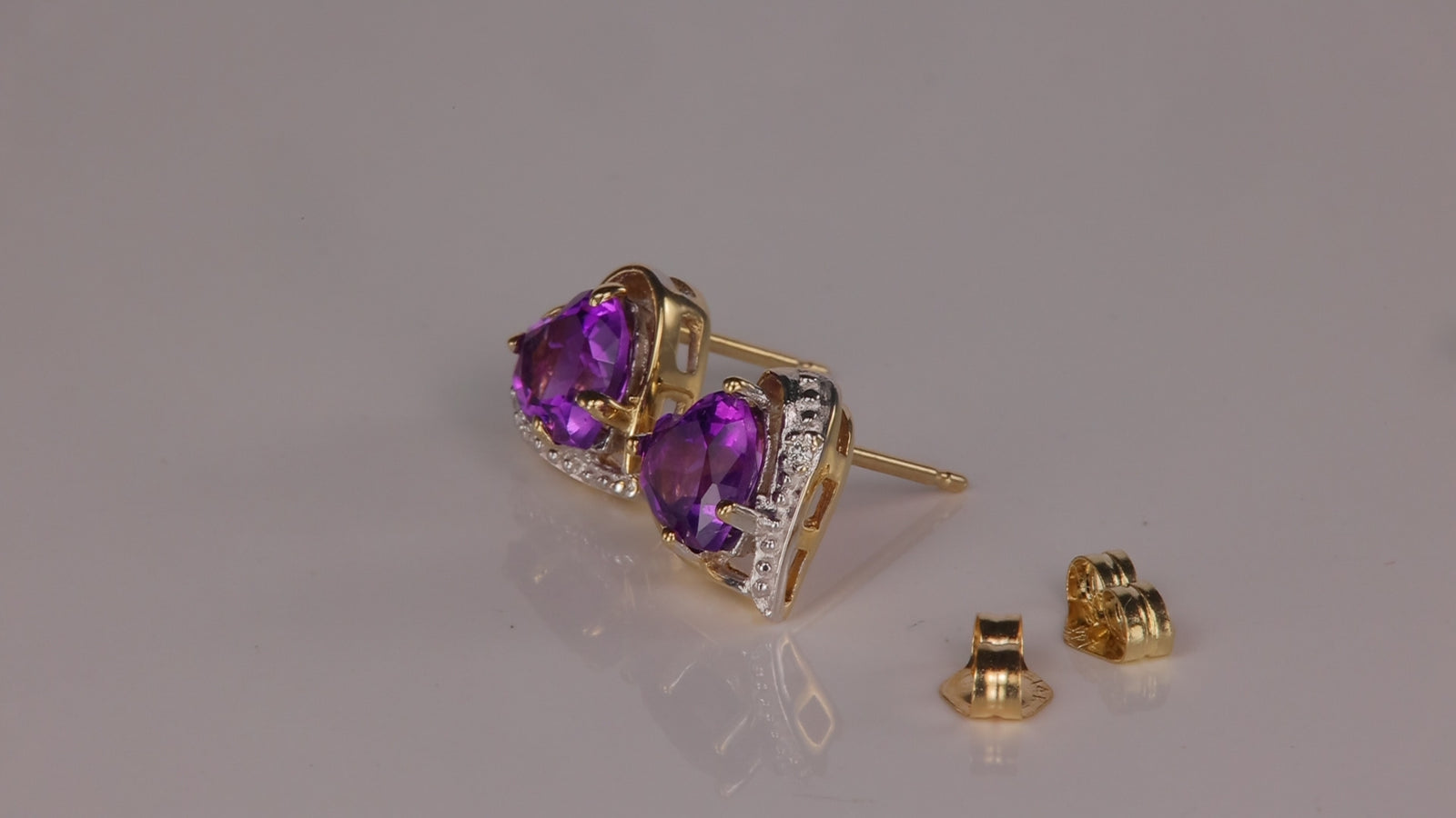 14K Yellow Gold Amethyst Heart Earrings With Diamond Accents 1.40cts