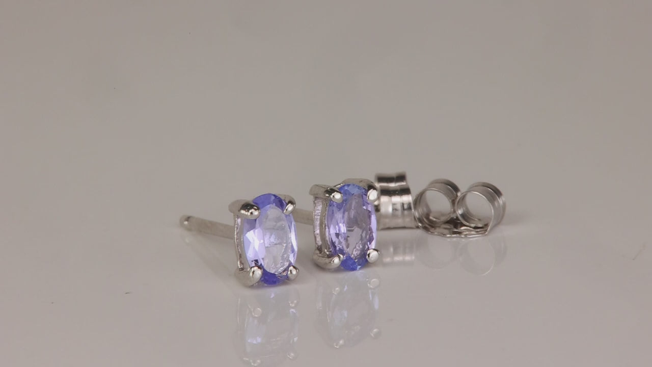 14K White Gold Oval Cut Tanzanite Stud Earrings .50cts
