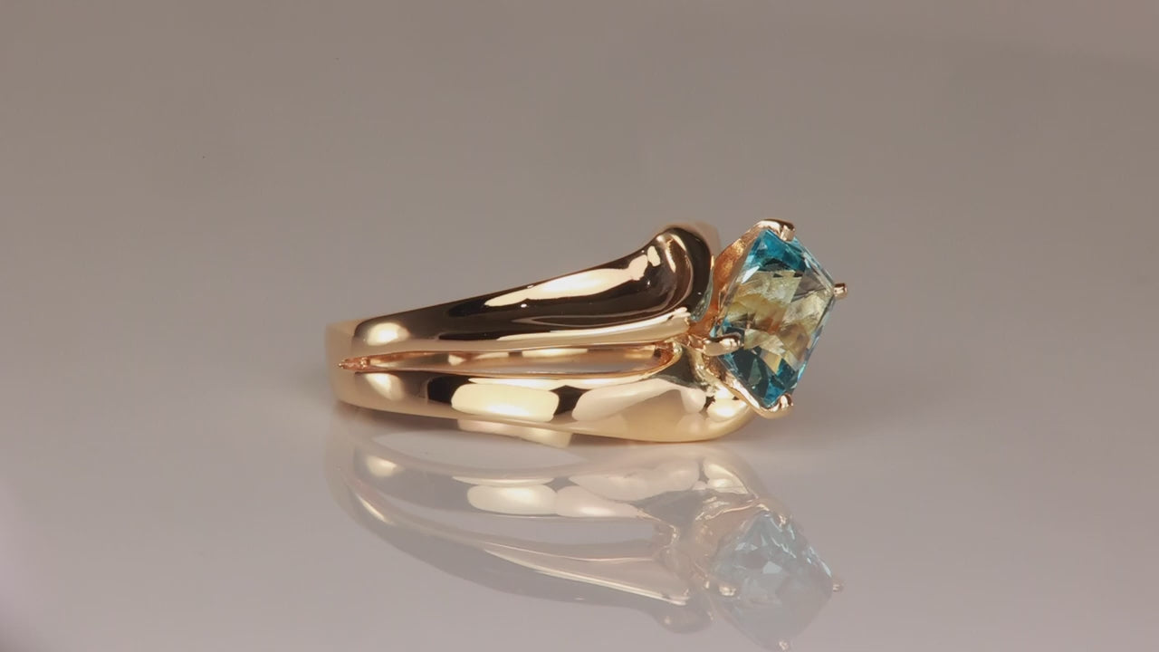 14K Yellow Gold Emerald Cut Aquamarine Ring 1ct