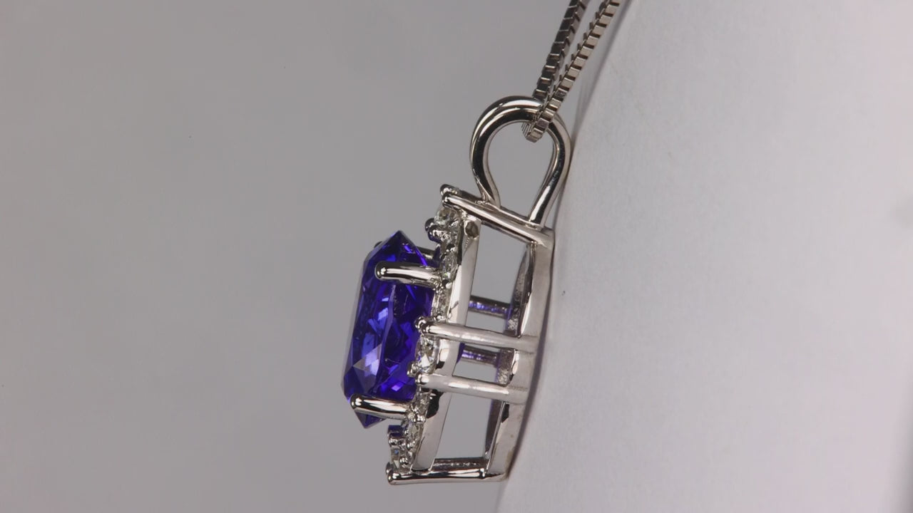 14K White Gold Oval Tanzanite Pendant with Diamonds 4.10 Carats
