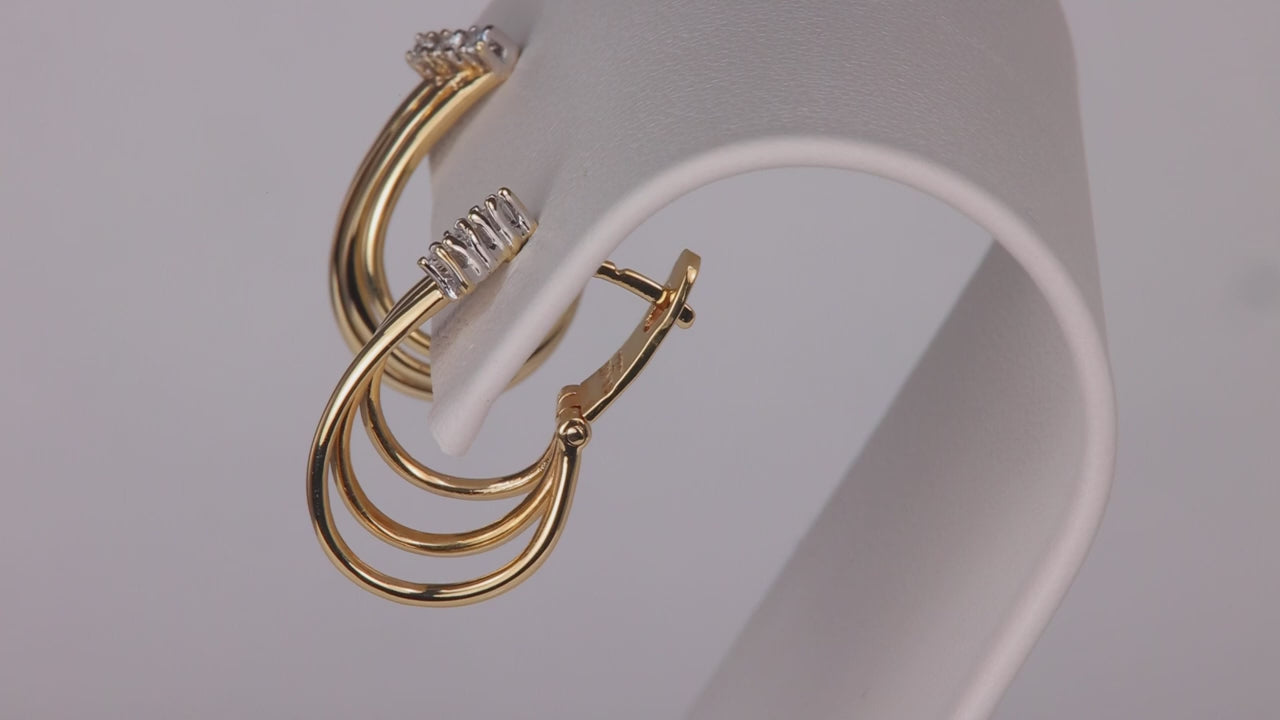 14K Yellow Gold Hinged Back Diamond Accented Earrings .10cts