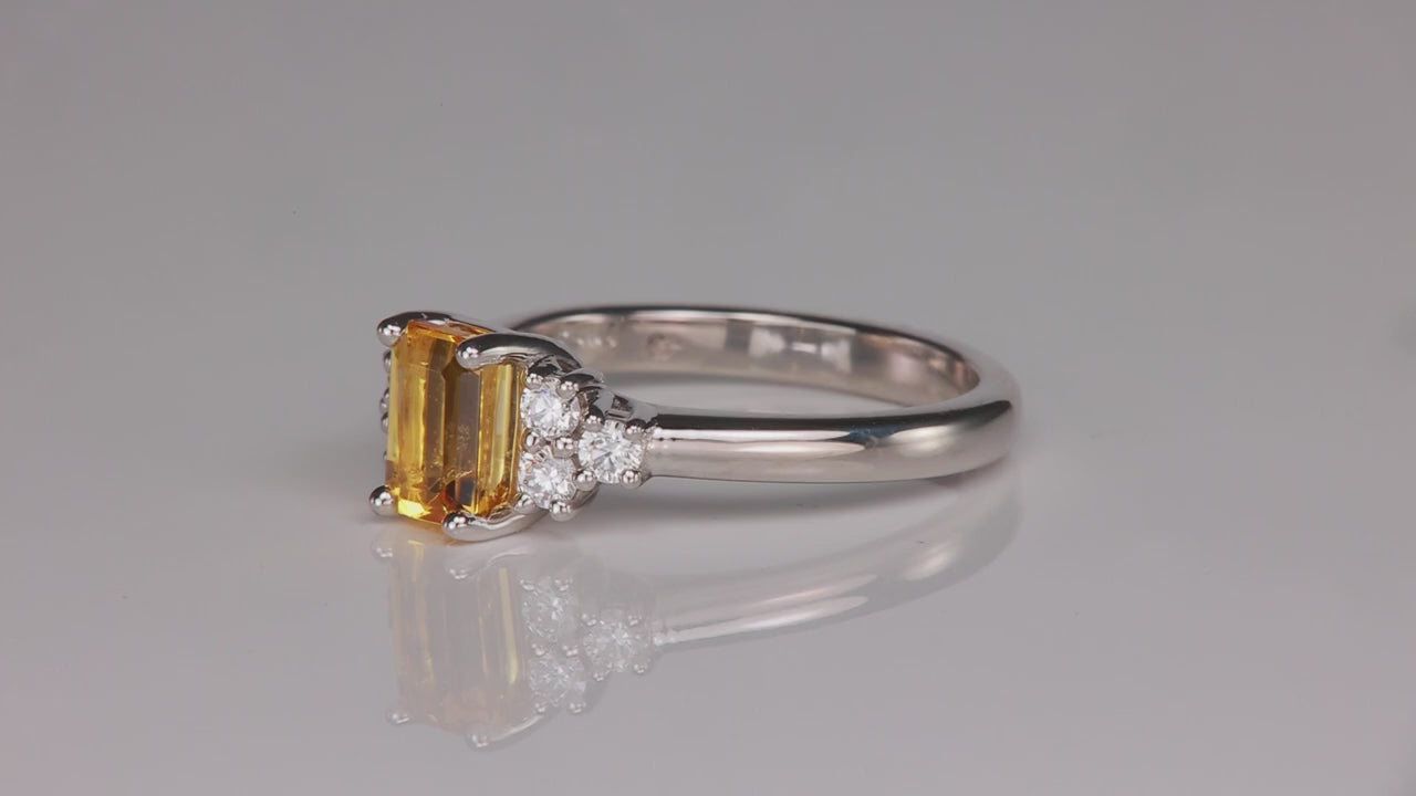Platinum Emerald Cut Heliodor and Diamond Ring 1.06cts