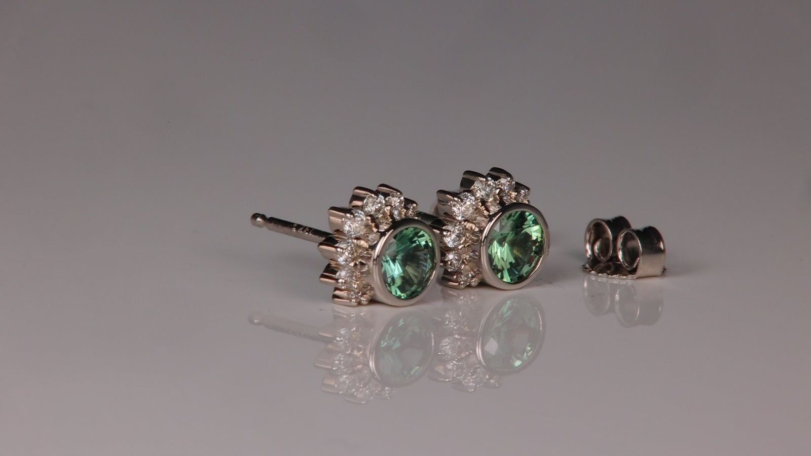 14K White Gold Sapphire and Diamond Stud Earrings .62cts