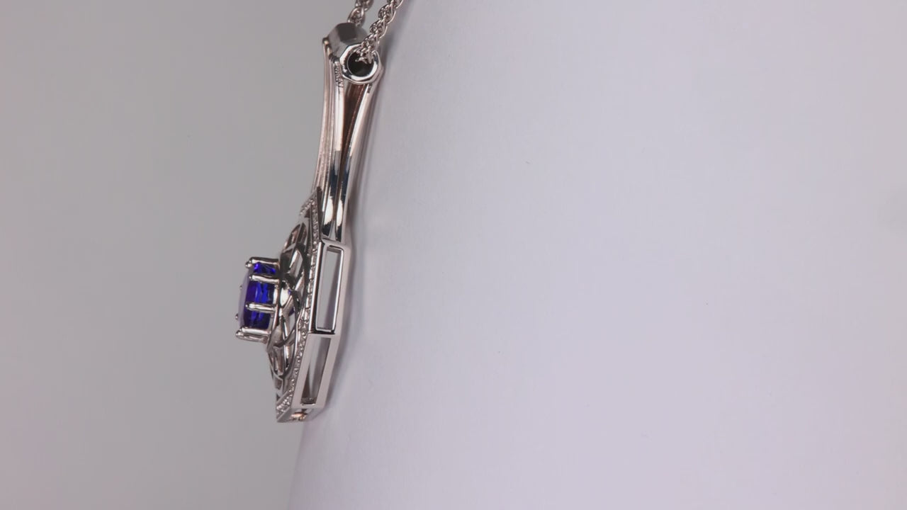 14K White Gold Tanzanite and Diamond Necklace by Jeremy Harley 4.57 Carats Chain Included.