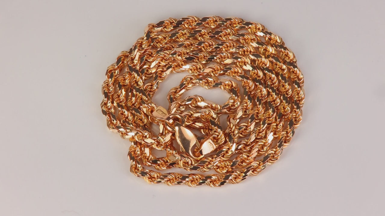 14K Yellow Gold Diamond Cut Rope Chain 23"