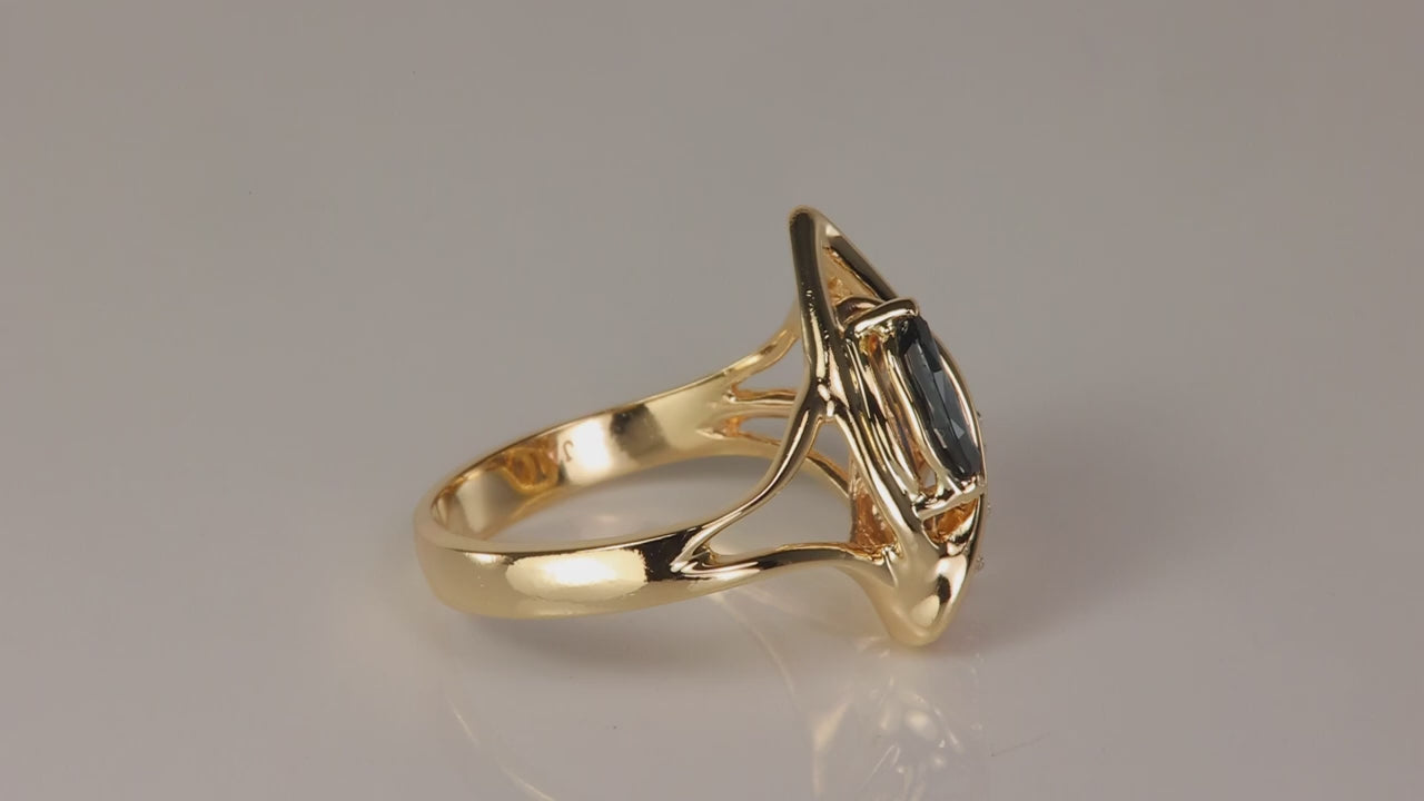 14K Yellow Gold Marquise Sapphire and Diamond Ring