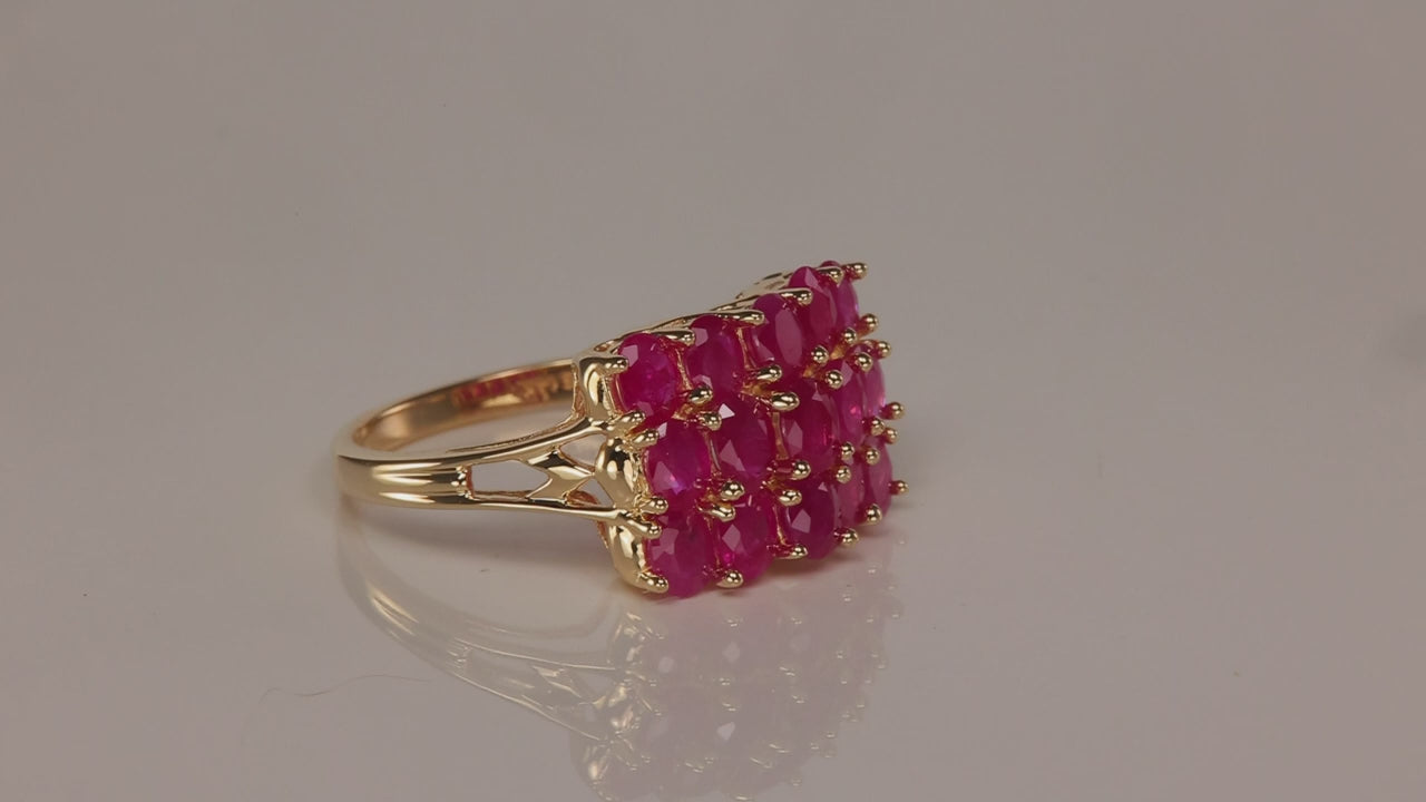 14K Yellow Gold Ruby Cocktail Ring 3.00 Carats