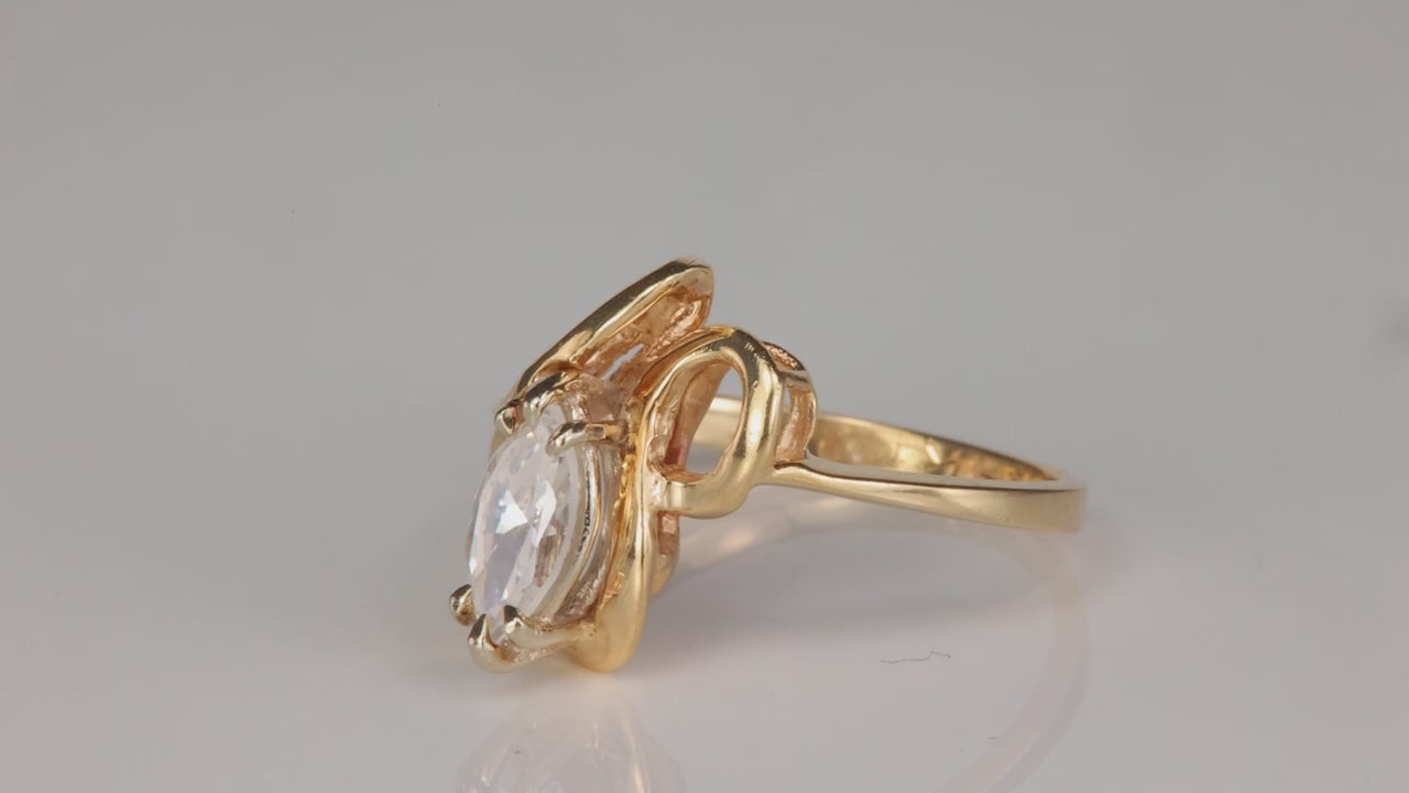 14K Yellow Gold Marquise Brilliant Cubic Zirconia Ring
