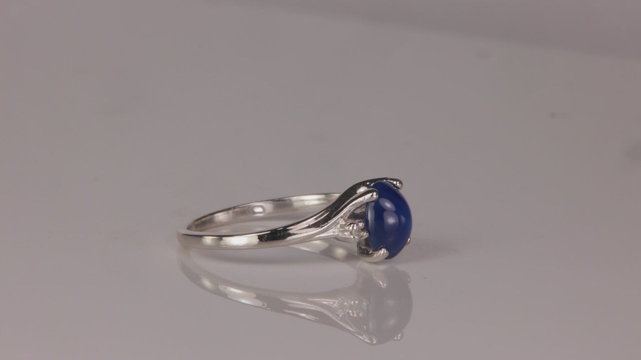 10K White Gold Synthetic Star Sapphire And Diamond Accent Ring
