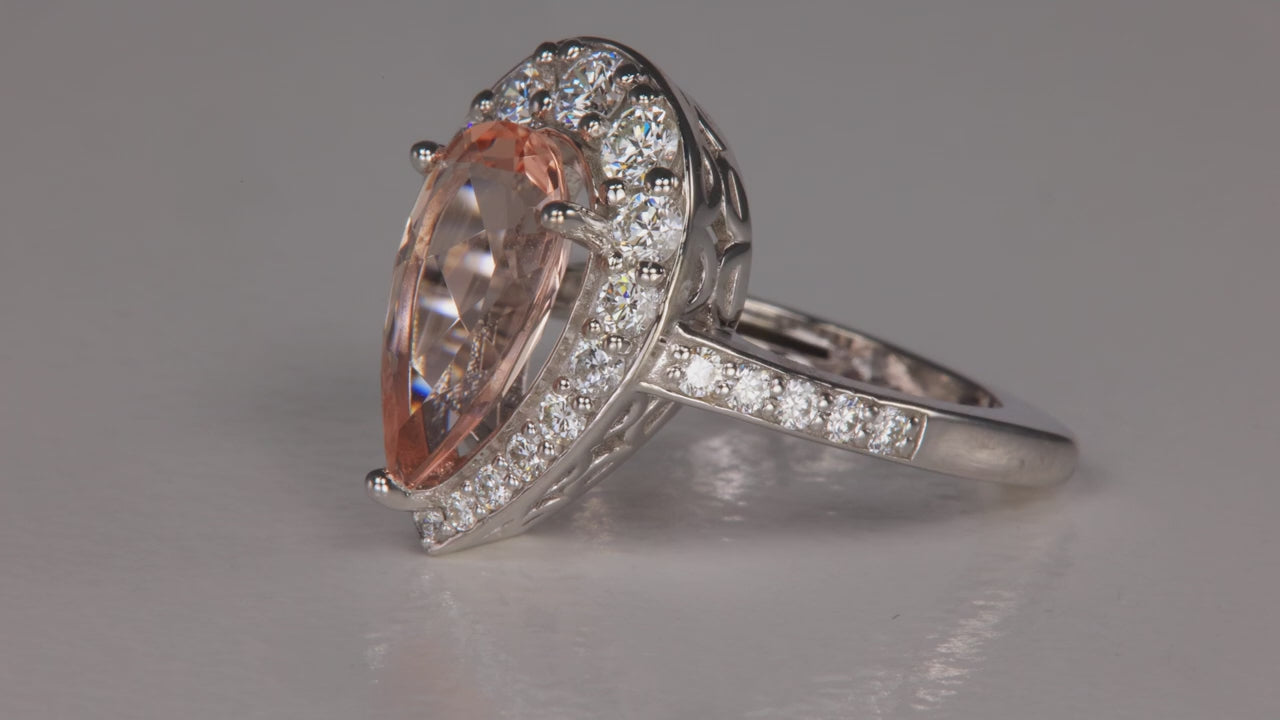14K White Gold Morganite and Diamond Ring 3.19 Carats By Steve Moriarty