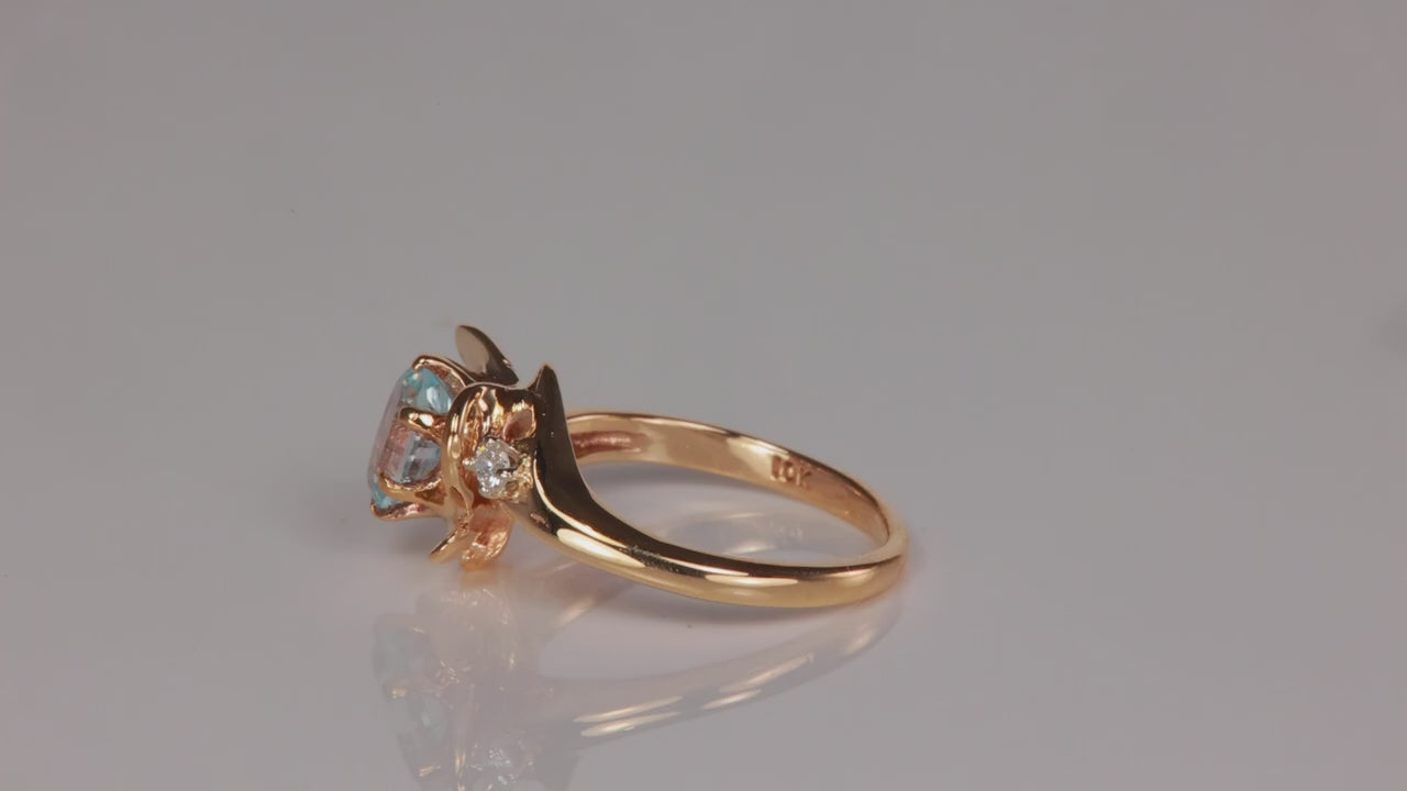10K Yellow Gold Oval Blue Topaz and Diamond Ring