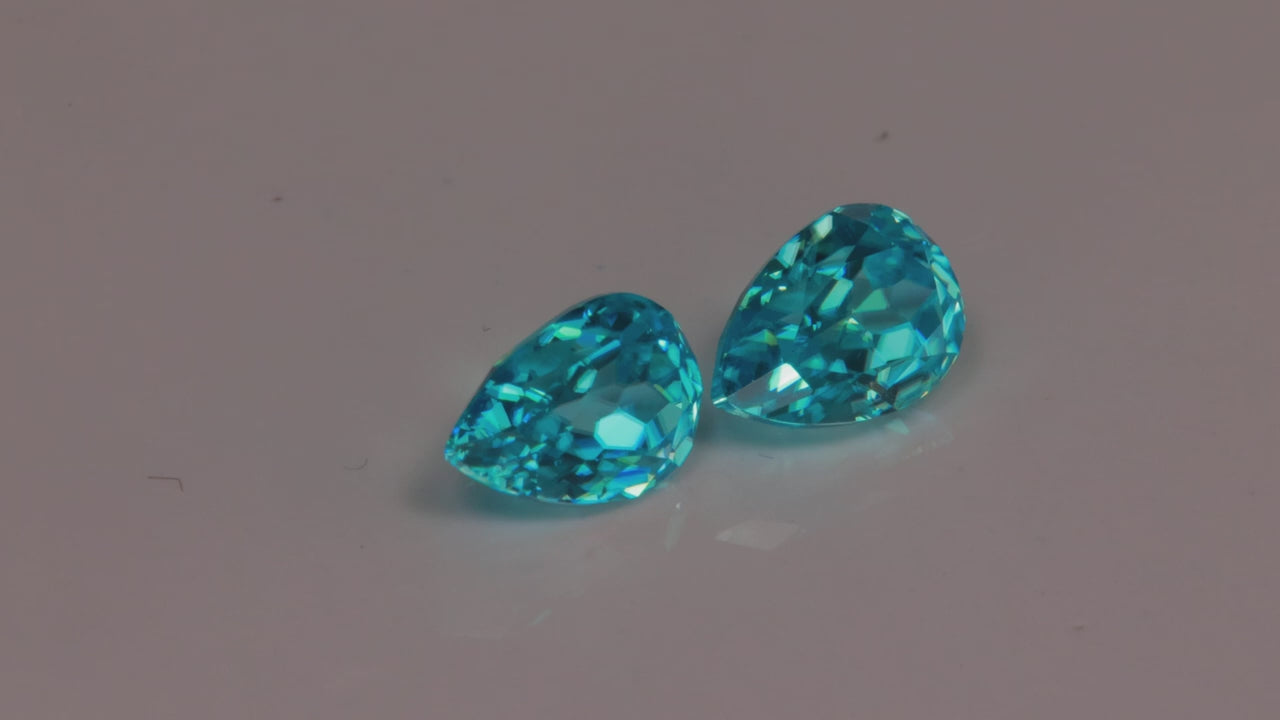 Pair of Pear Shape Brilliant Cut Blue Zircons 3.15 Carats