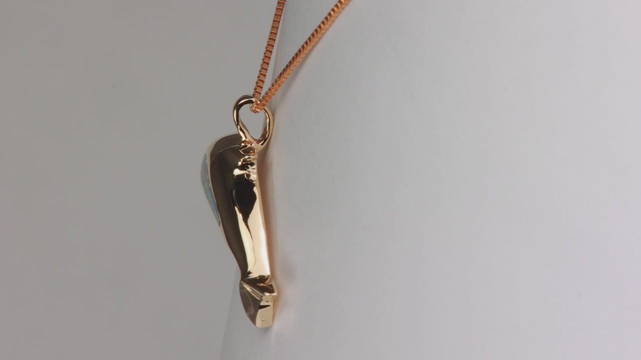 14K Yellow Gold Opal and Diamond Dolphin Pendant