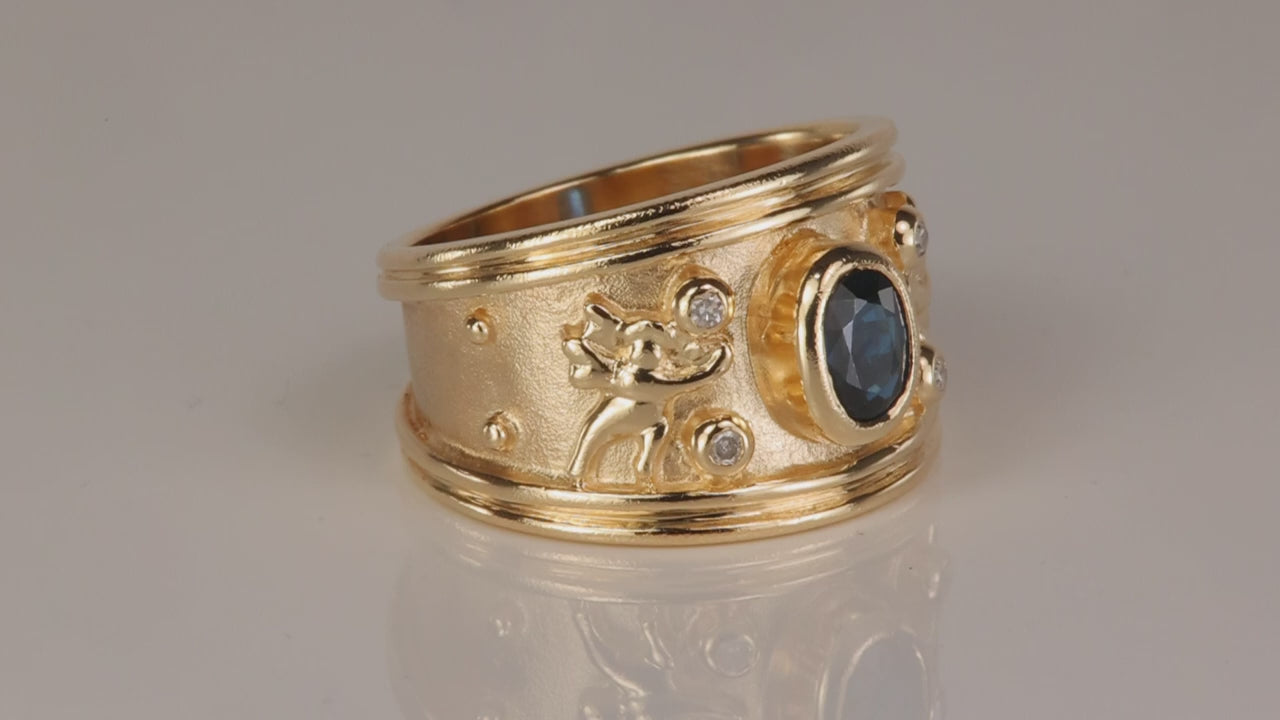 10K Yellow Gold Bezel Sapphire and Diamond Accent Ring