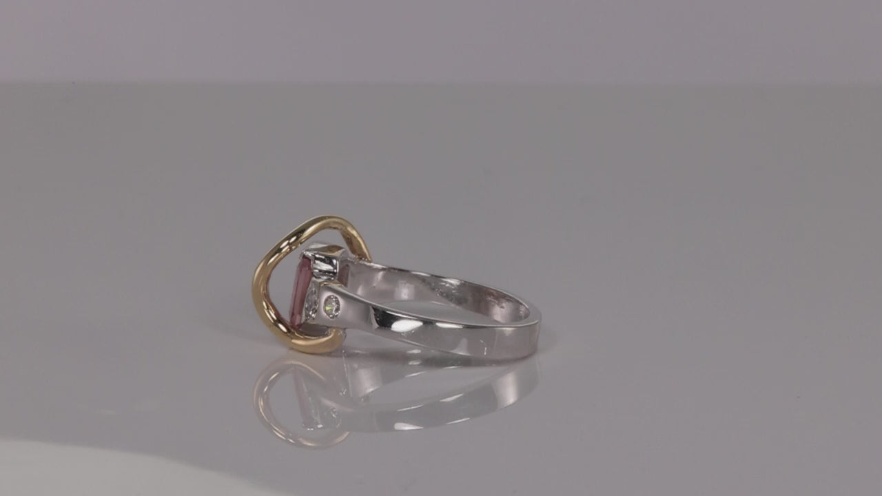 14K White and Yellow Gold Pink Tourmaline and Diamond Ring