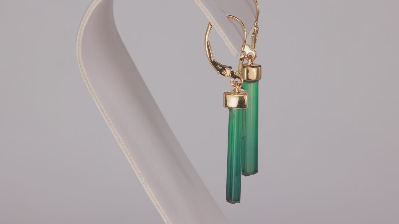 14k Yellow Gold Tourmaline Crystal Earrings 7.66 Carats