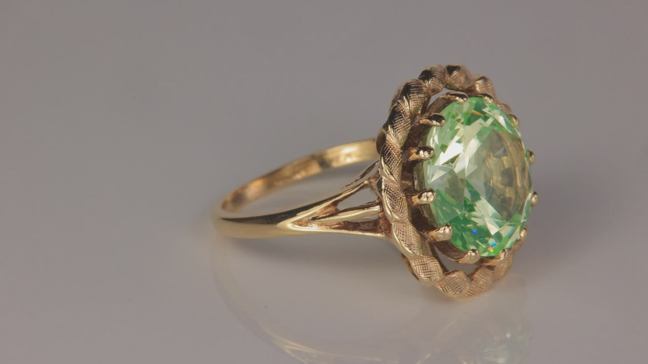 14K Yellow Gold Synthetic Green Spinel Ring