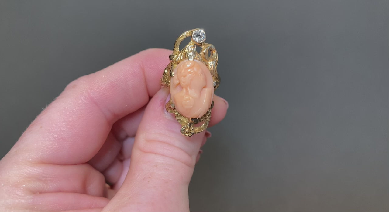 10K Yellow Gold Angelskin Coral Cameo Ring