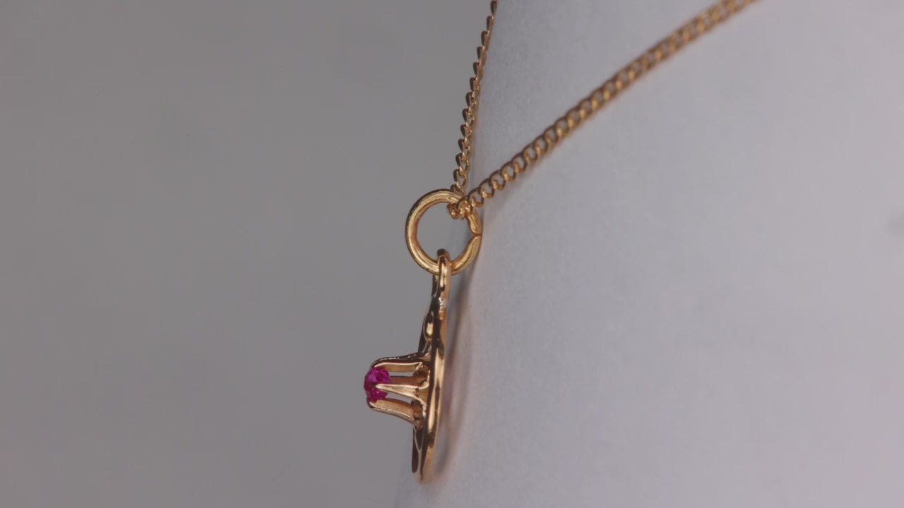 10K Yellow Gold Ruby Accented Necklace 15"