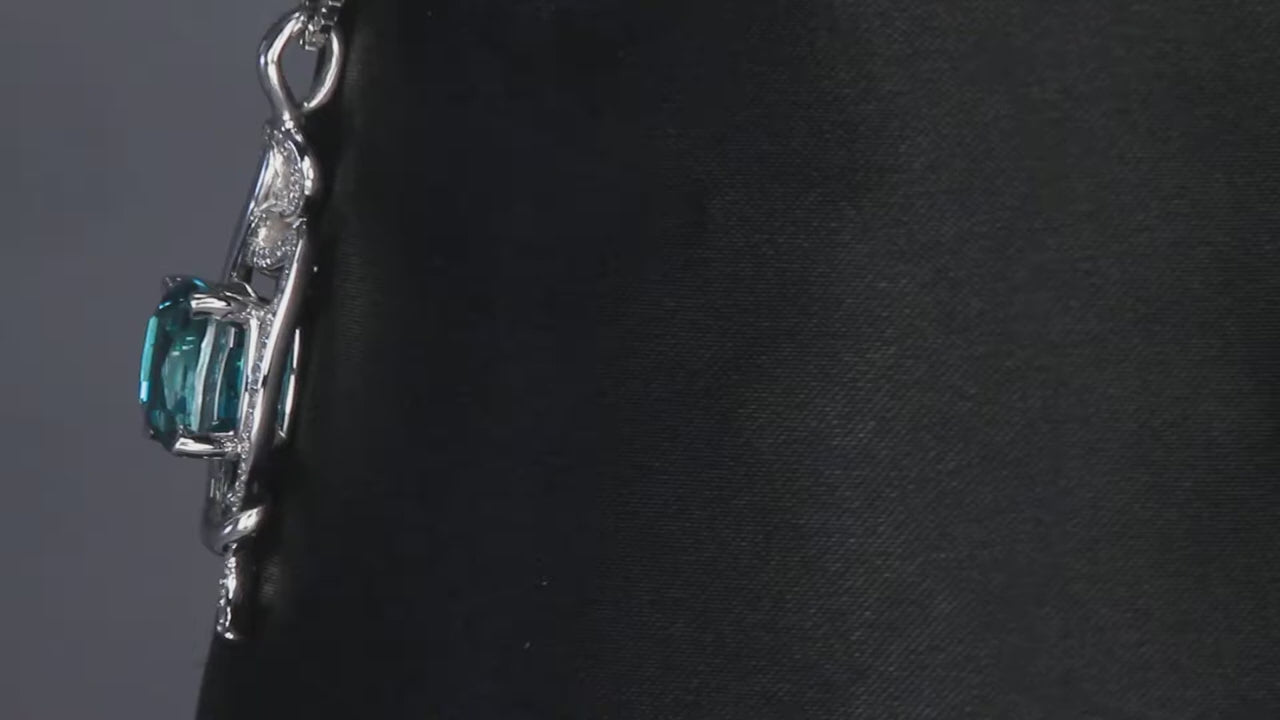 14K White Gold Blue Zircon Pendant With Fine Ideal Cut Diamonds