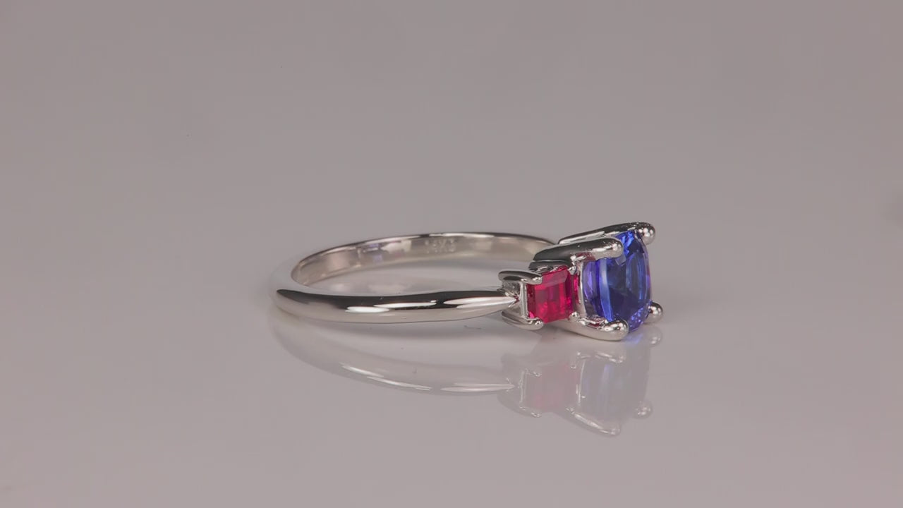 14K White Gold Tanzanite and Ruby Ring 1.11 Carats