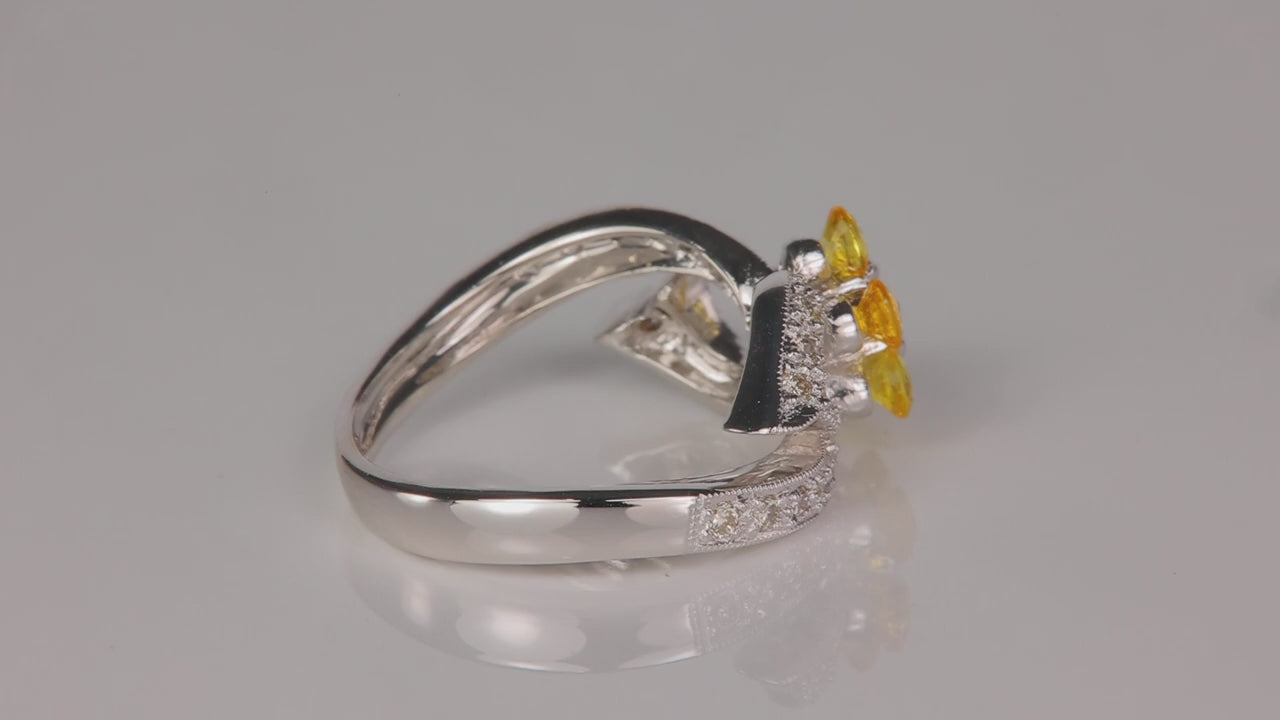 18K White Gold Yellow Sapphire and Fine Diamond Flower Ring .50cts