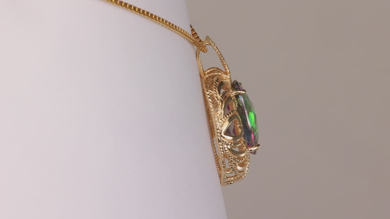 10K Yellow Gold Oval Checkerboard Cut Mystic Topaz Pendant 8cts