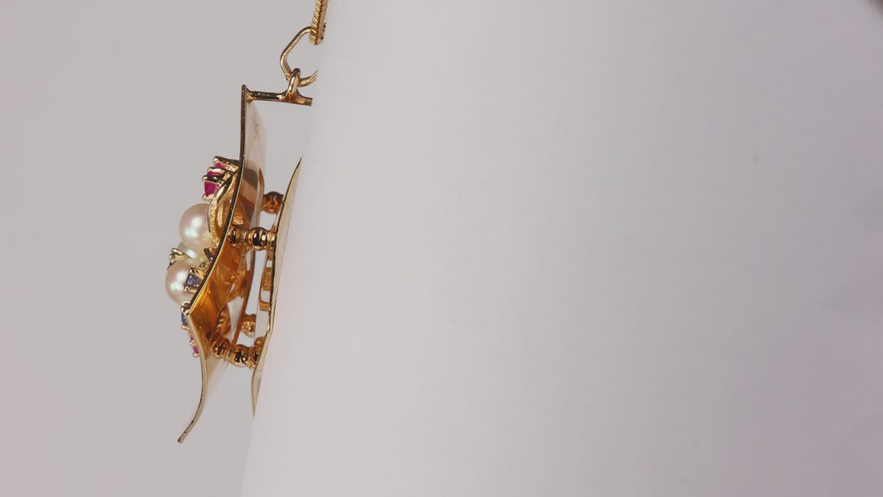 14K Yellow Gold Sapphire and Akoya Pearl Shamrock Pendant