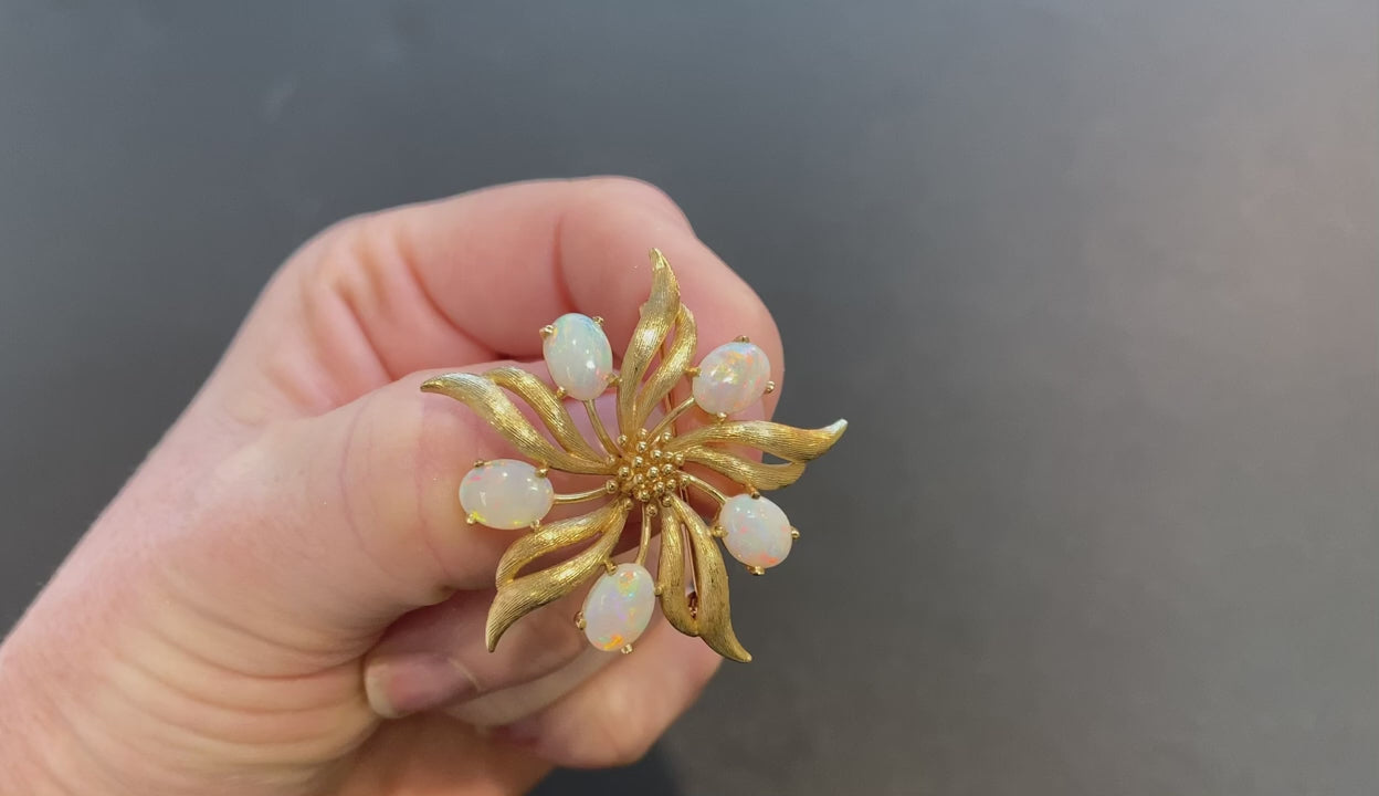 14K Yellow Gold Opal Flower Pin/Brooch
