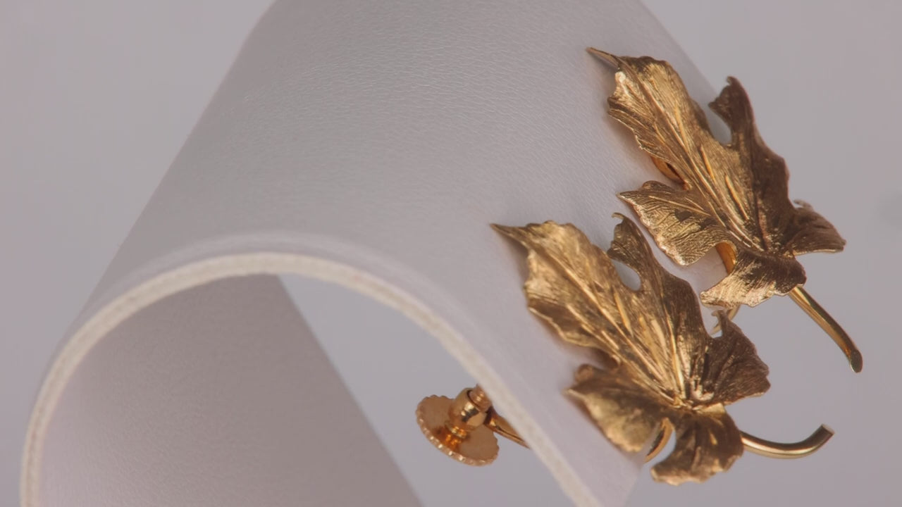 14K Yellow Gold Screwback Leaf Earrings