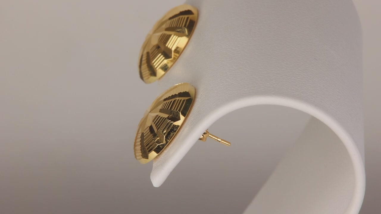 14K Yellow Gold Diamond Cut Disc Stud Earrings