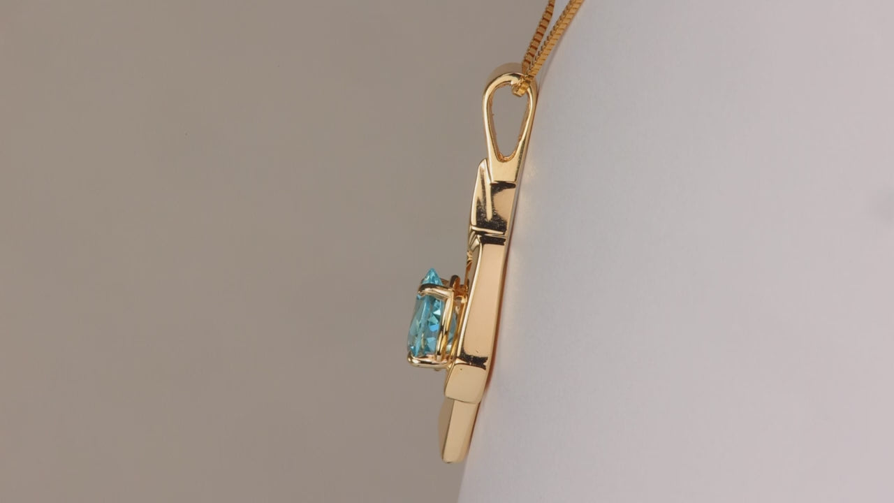 14K Yellow Gold Pear Shape Blue Topaz Pendant 1ct