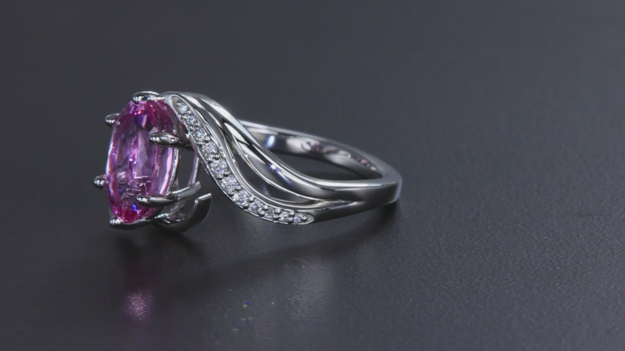 14K White Gold Oval Imperial Topaz and Diamond Ring 2.99 Carats