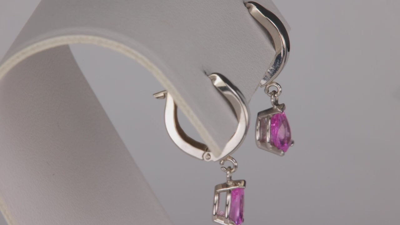 14K White Gold Pink Sapphire Hinged Back Earrings 1.35 Carats