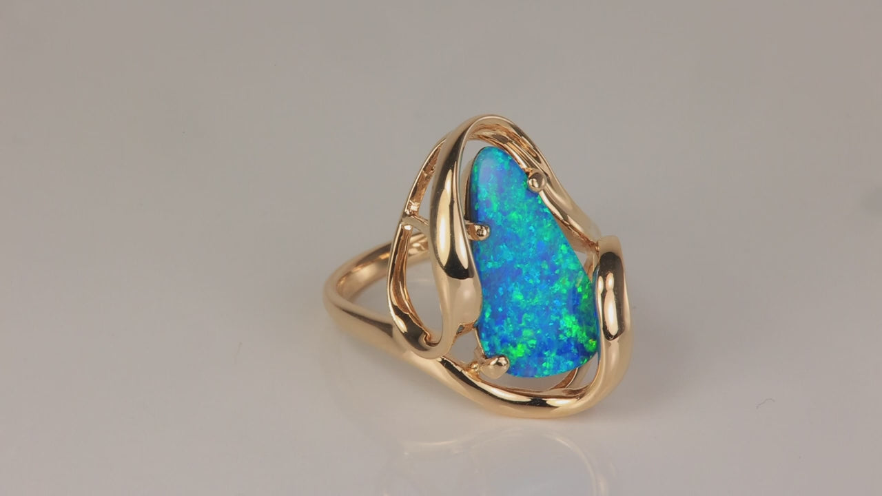14K Yellow Gold Austalian Opal Assembled Doublet Ring