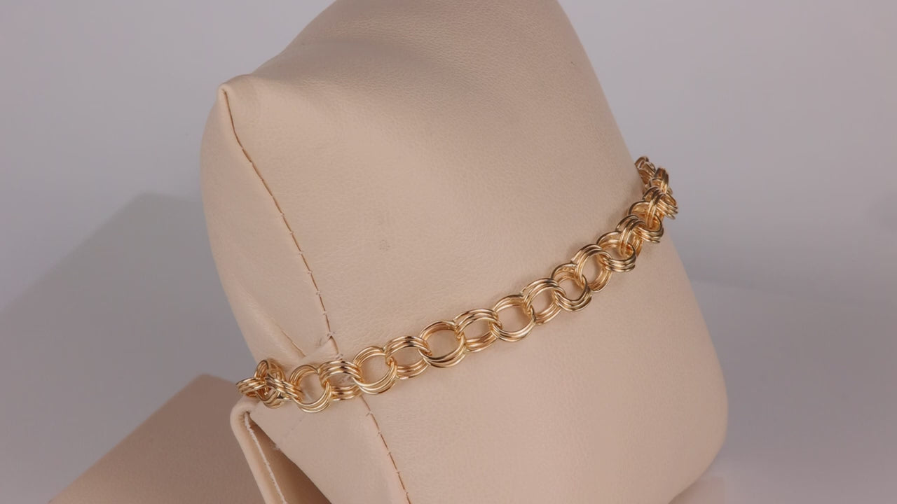 14K Yellow Gold Linked Loops Bracelet 7"