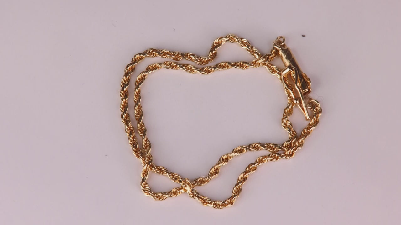 14K Yellow Gold Rope Link Bracelet 7"
