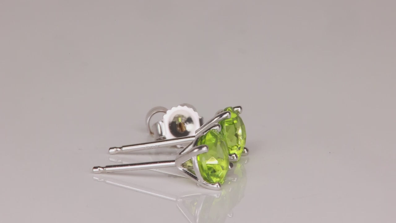 14K White Gold Round Brilliant Cut Peridot Stud Earrings 1.51cts