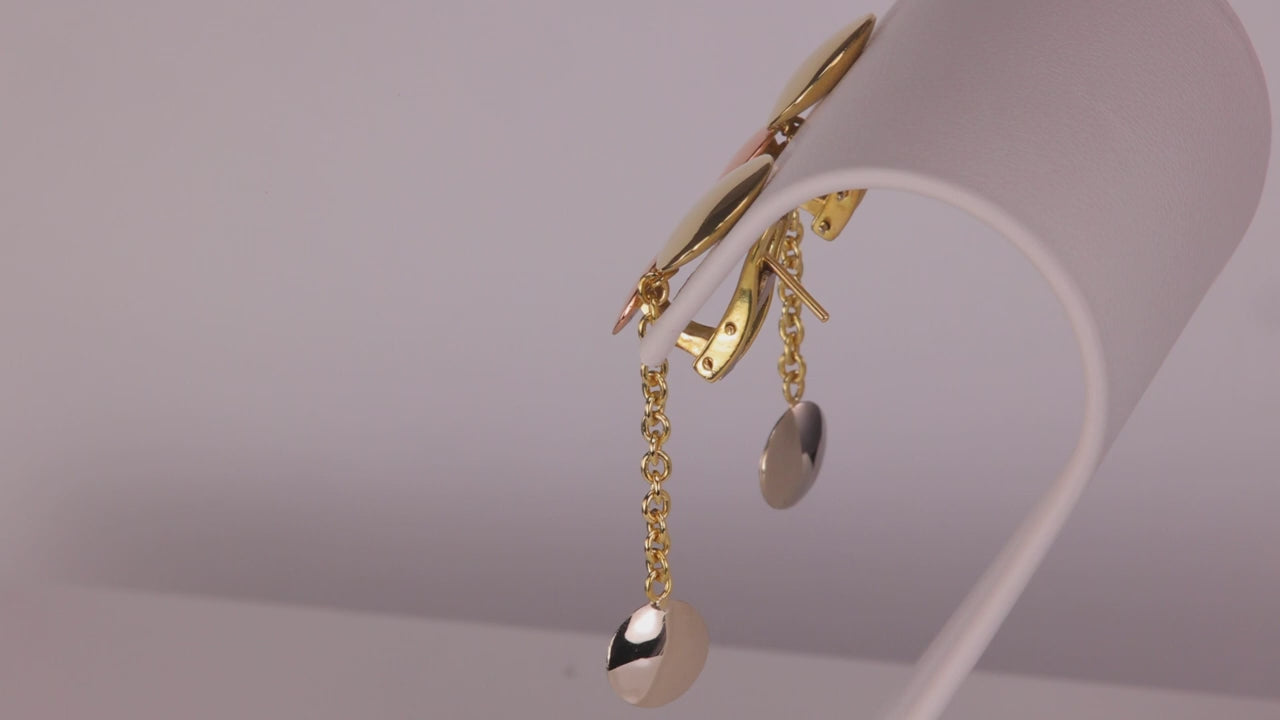 18K Tri Color Gold Dangle Earrings