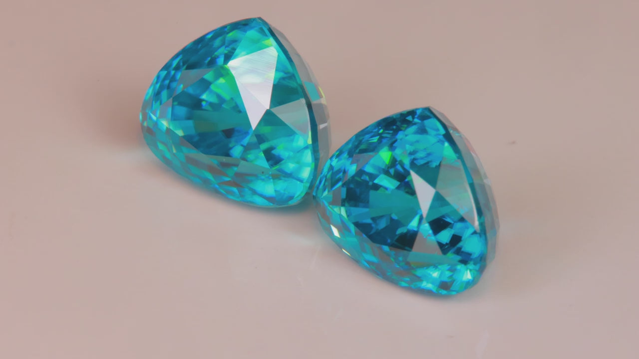 Pair of Shield Cut Blue Zircons 18.58 Carats