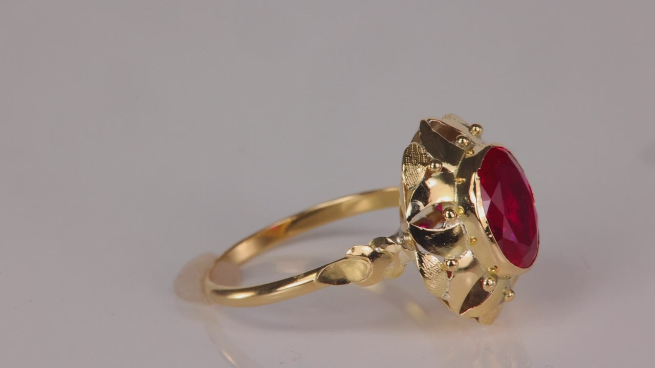 18K Yellow Gold Lab Grown Ruby Ring 2.40 Carats