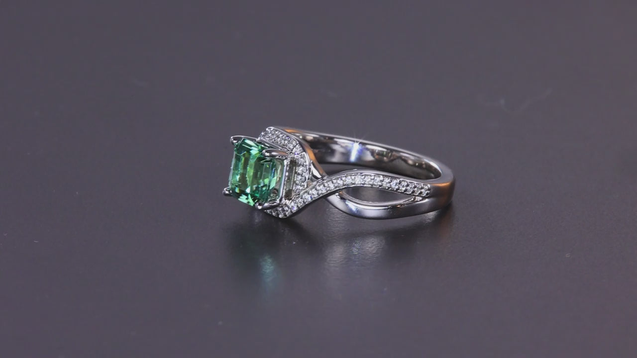 14K White Gold Tourmaline and Diamond Ring 1.24 Carats