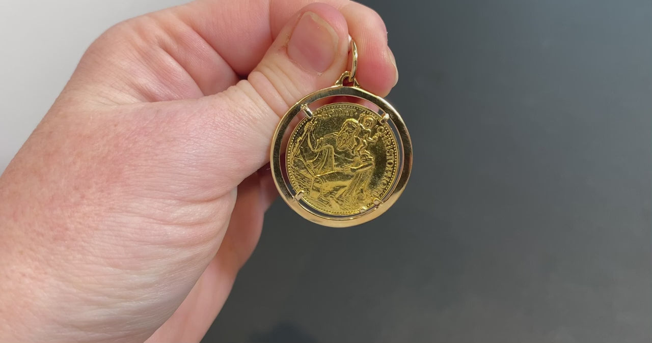 St. Christopher Zodiac Pendant 22K with 14K Bezel