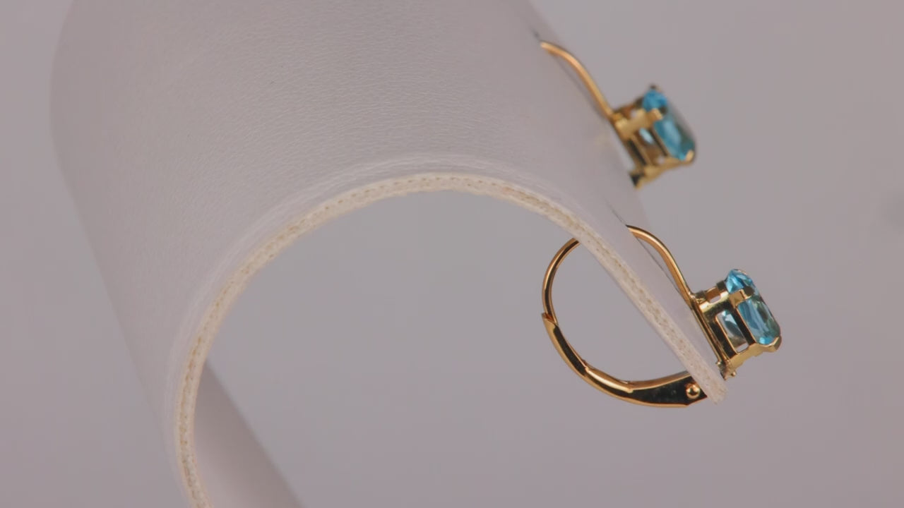 10K Yellow Gold Hinged Back Blue Topaz Earrings 1cts
