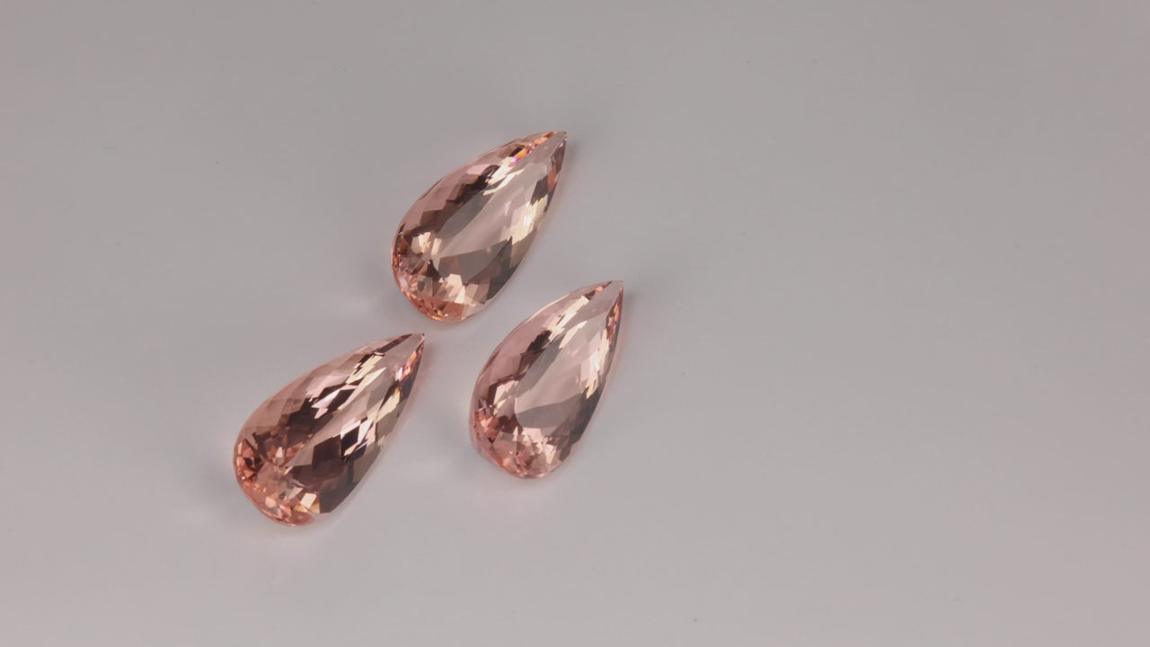 Trio of Matching Pear Shape Brilliant Cut Morganites 28.26 Carats