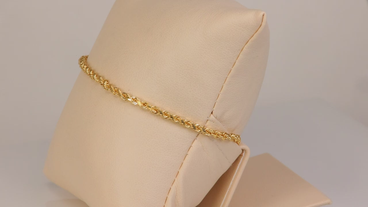 14K Yellow Gold Rope Link Bracelet/Anklet 9"
