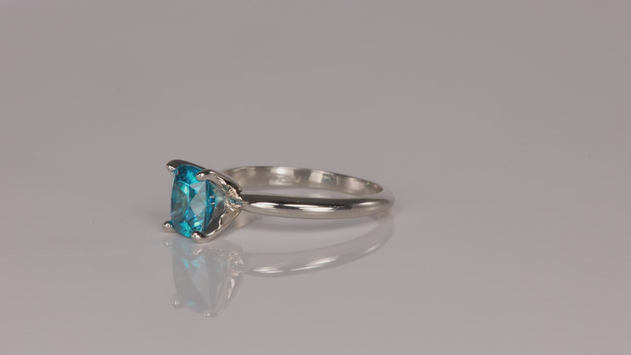 Platinum Antique Cushion Cut Blue Zircon Ring 2.60 Carats